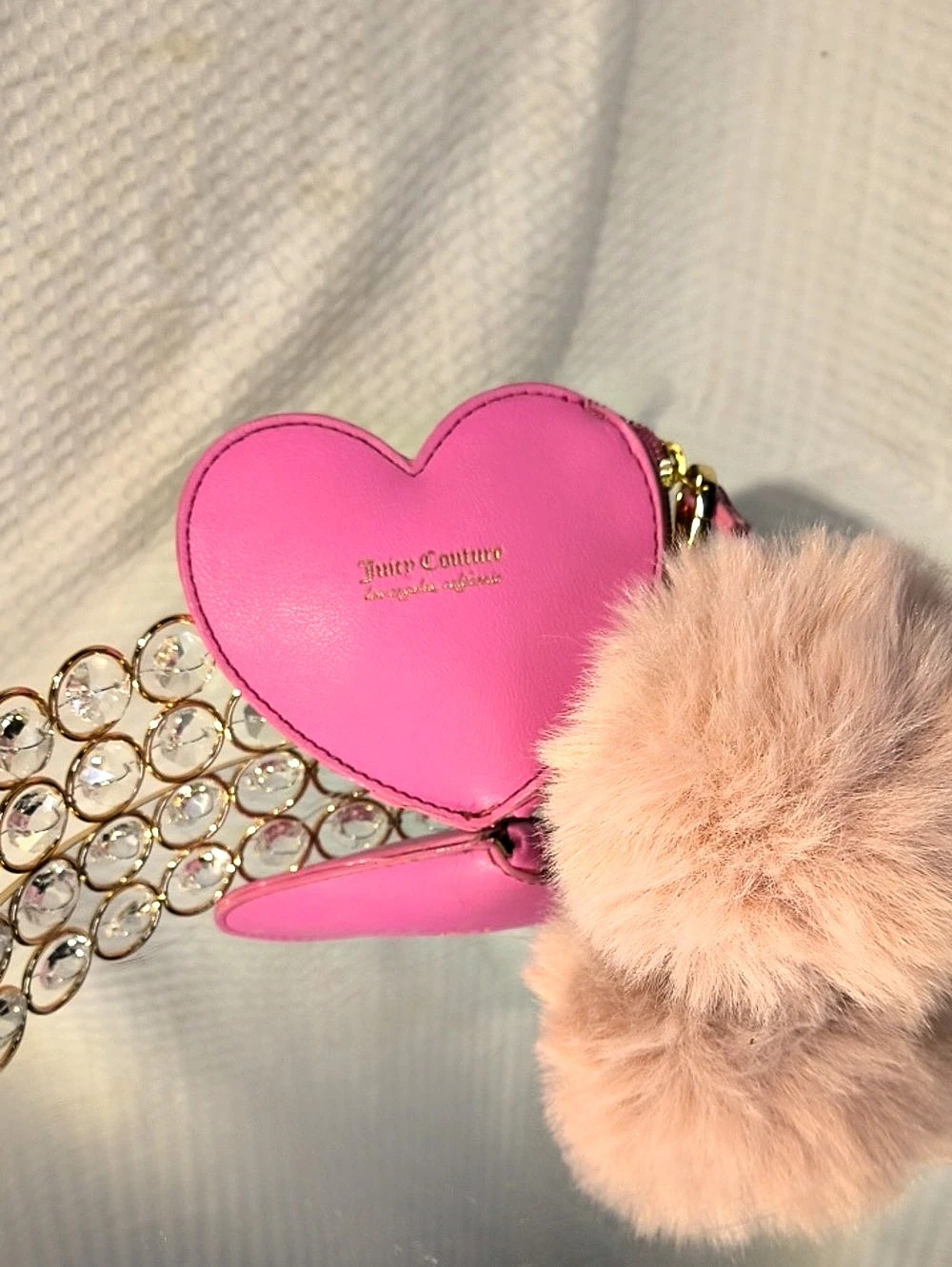 Juicy Couture Bling Juicy Keyring - Pink Heart Pompom Mini Bag Pink Wristlet